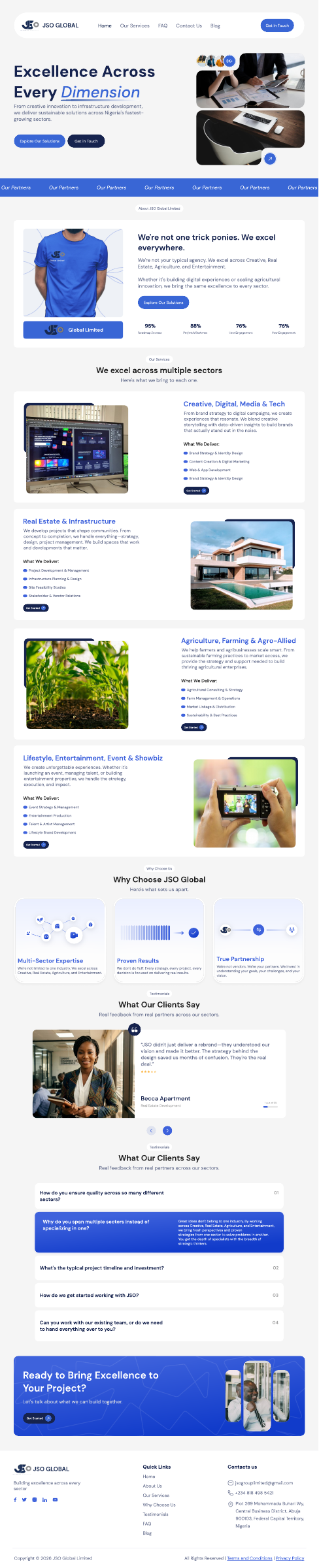 JSO Global multidisciplinary company landing page design